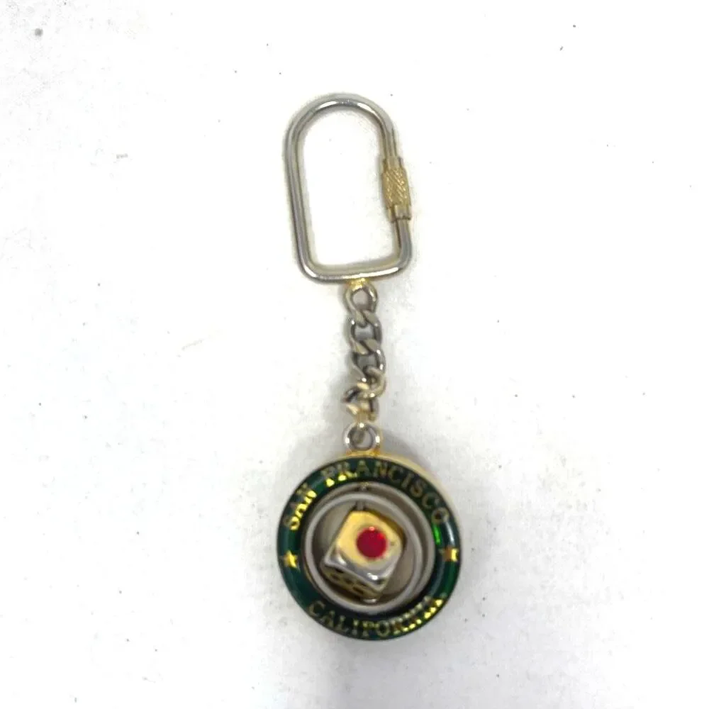 Vintage San Francisco Dice Keychain Fidget Style Goldtone Travel USA Tourism